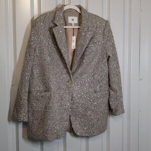 Banana Republic Womens Coleta Tinsel Tweed Blazer Beige Silver Size 12 NWT